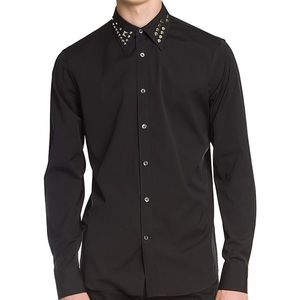 ALEXANDER MCQUEEN SHIRT BLACK WITH STUD COLLAR SIZE 16-Large
